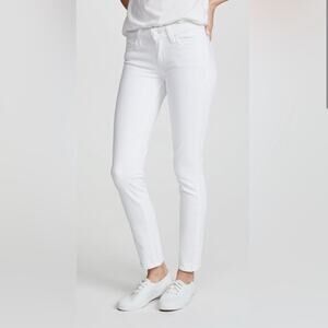 PAIGE Skyline Ankle Peg White Mid Rise Skinny Cotton Jeans Raw Hem Size 27